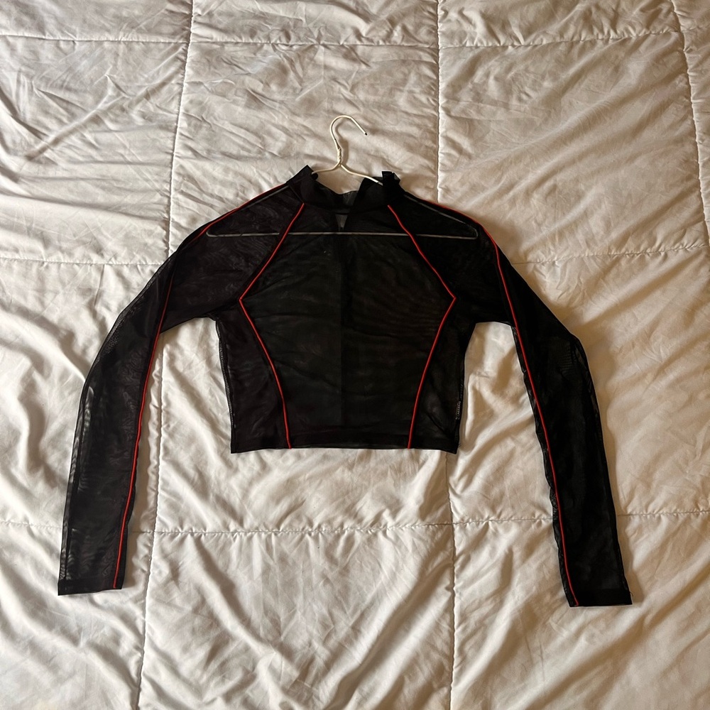 Black and Red Mesh Women's Crop Top